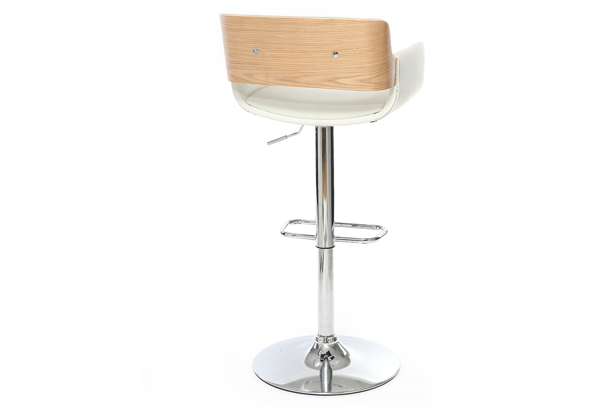 Design-Barhocker PU Wei und helles Holz RAY