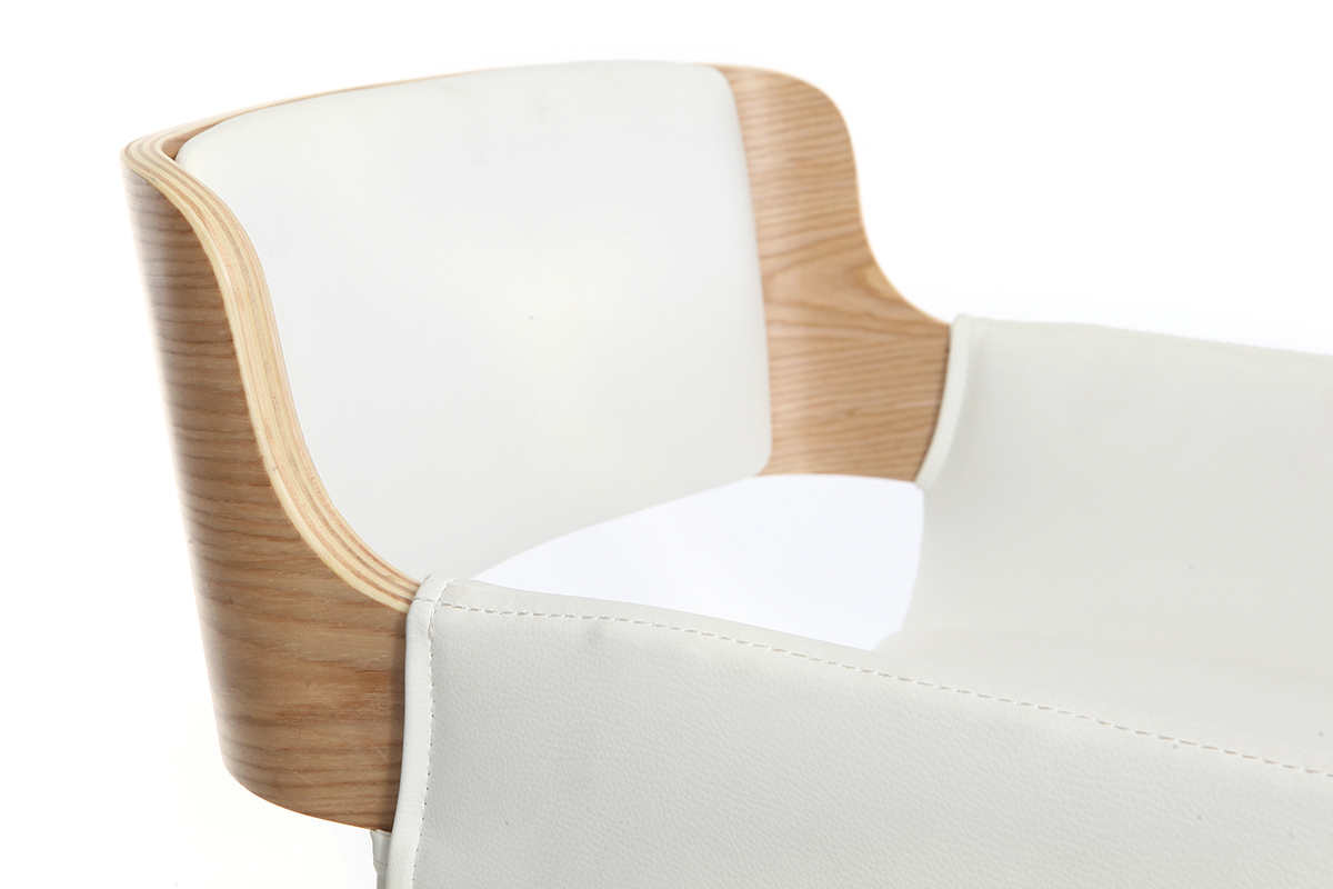 Design-Barhocker PU Wei und helles Holz RAY