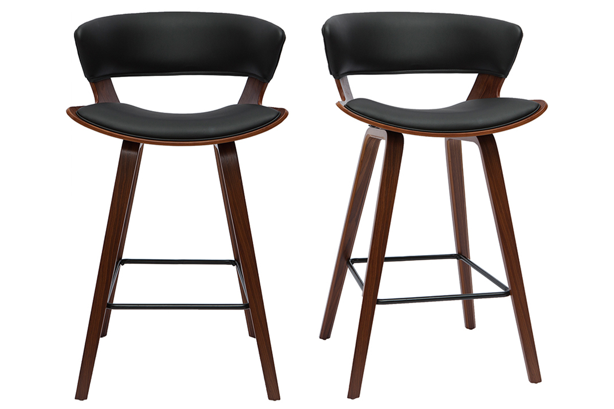 Design-Barhocker schwarz mit dunklem Holz (2er-Set) SYRAH