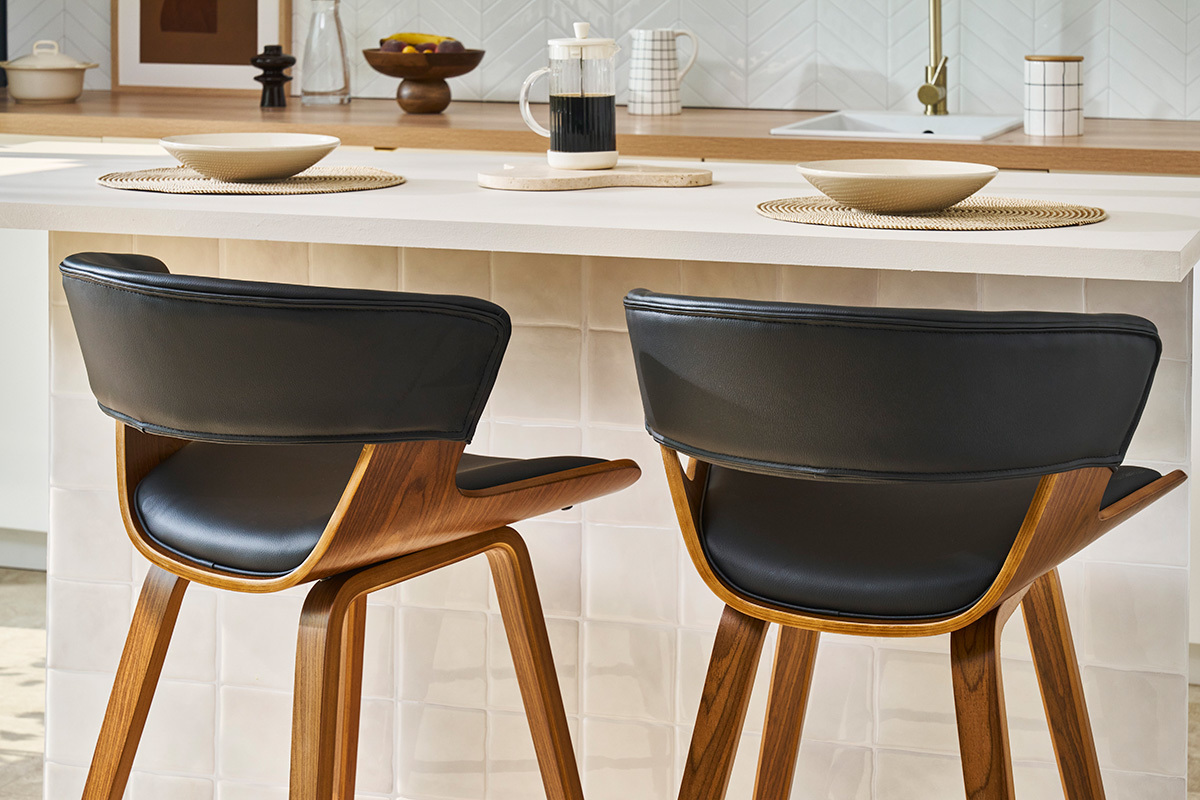 Design-Barhocker schwarz mit dunklem Holz (2er-Set) SYRAH