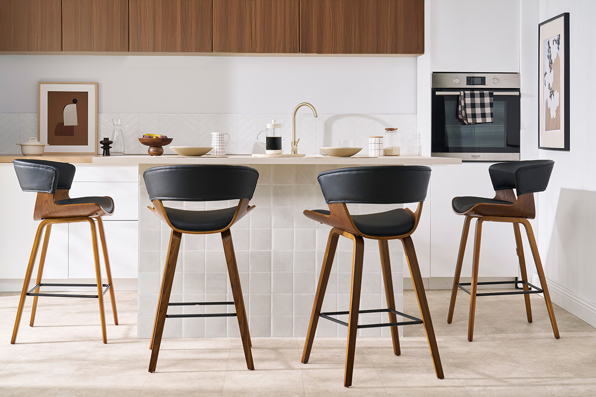 Design-Barhocker schwarz mit dunklem Holz (2er-Set) SYRAH
