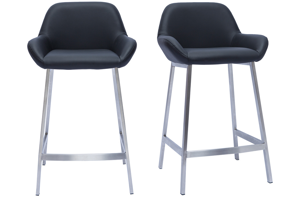 Design-Barhocker schwarz mit Metallfu (2er-Set) RINGER