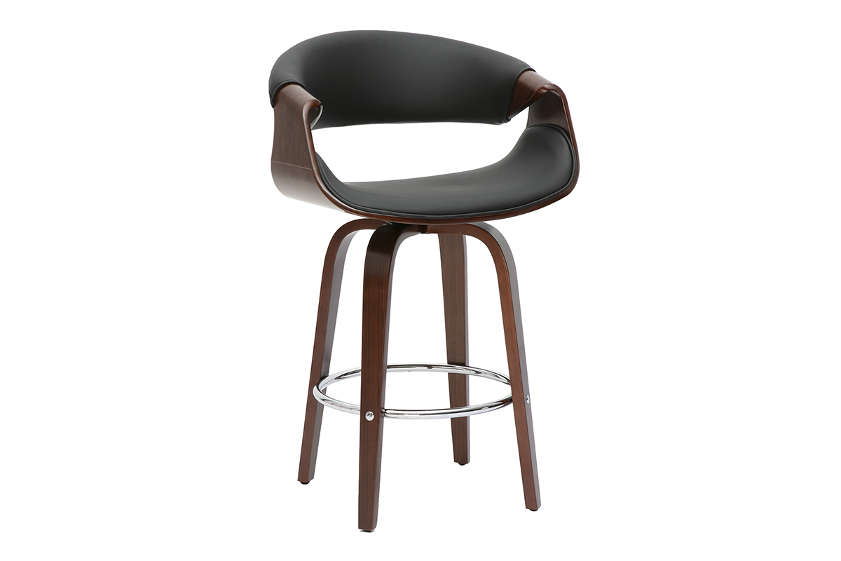 Design Barhocker schwarz und dunkles Holz 65 cm ARAMIS