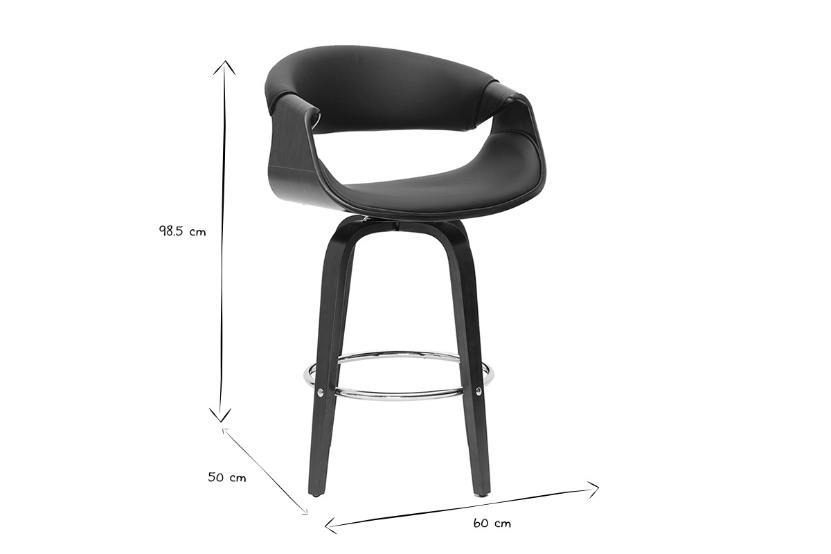 Design Barhocker schwarz und dunkles Holz 65 cm ARAMIS