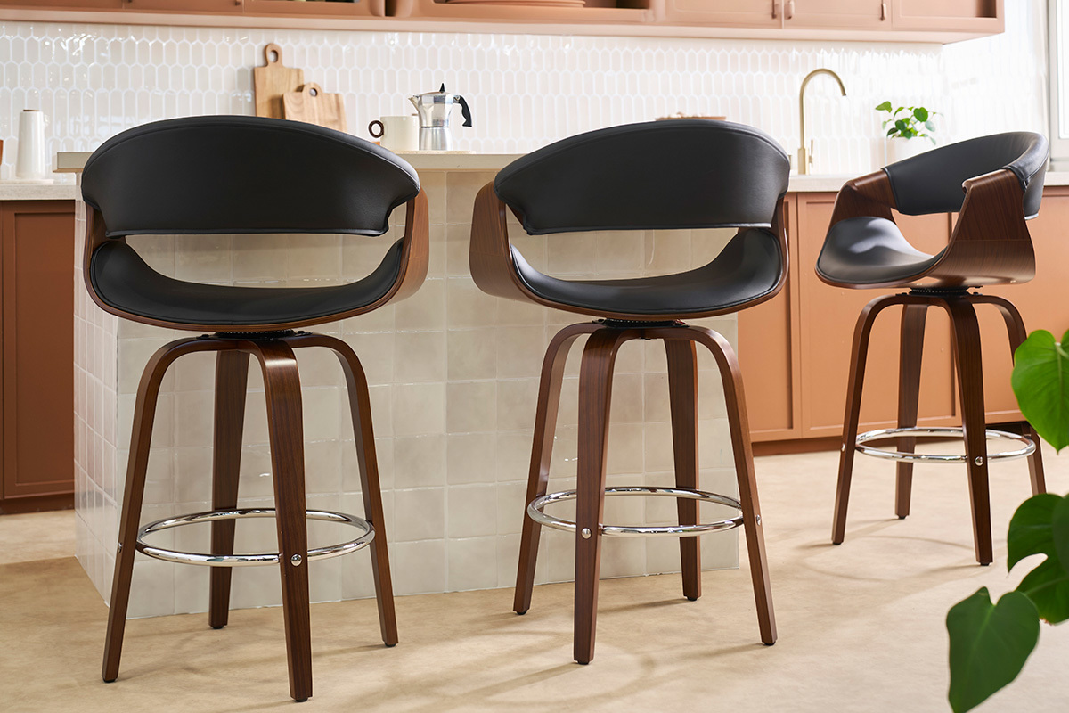 Design Barhocker schwarz und dunkles Holz 65 cm ARAMIS
