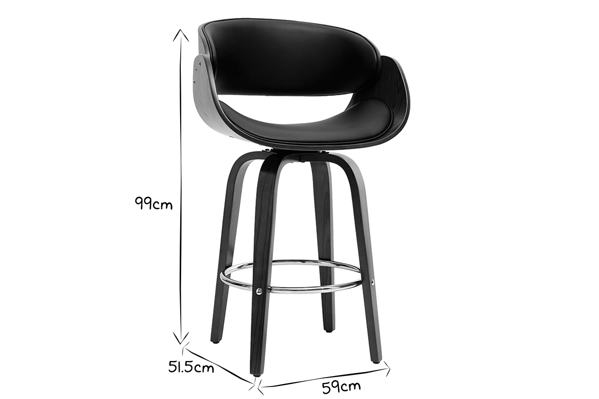 Design-Barhocker Schwarz und dunkles Holz 65 cm BENT