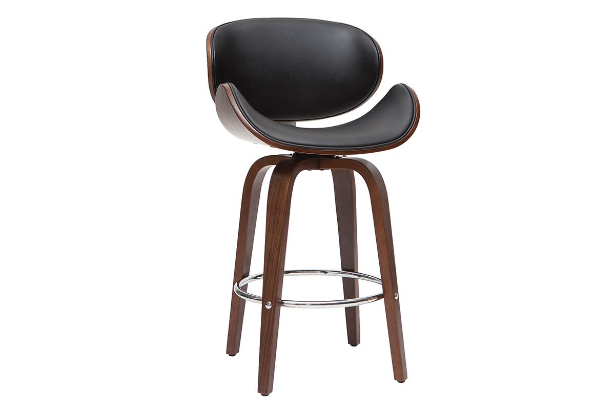 Design-Barhocker Schwarz und dunkles Holz WALNUT