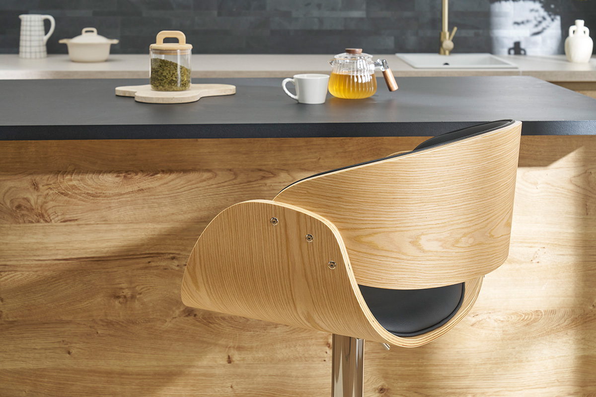 Design-Barhocker Schwarz und helles Holz BENT
