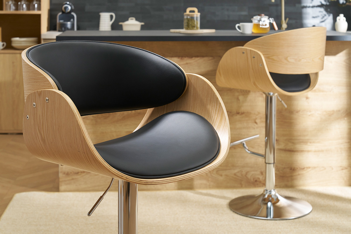 Design-Barhocker Schwarz und helles Holz BENT