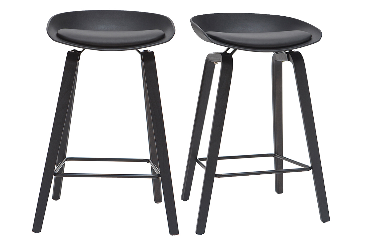 Design-Barhocker schwarz und Holz 65cm (2er-Set) LINO