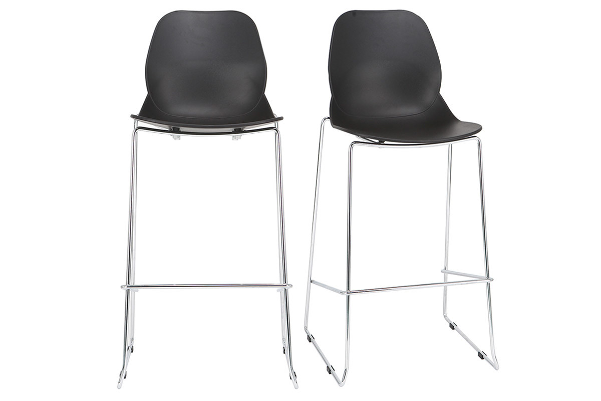 Design-Barhocker stapelbar schwarz 76,5cm - 2er-Satz TROCADERO