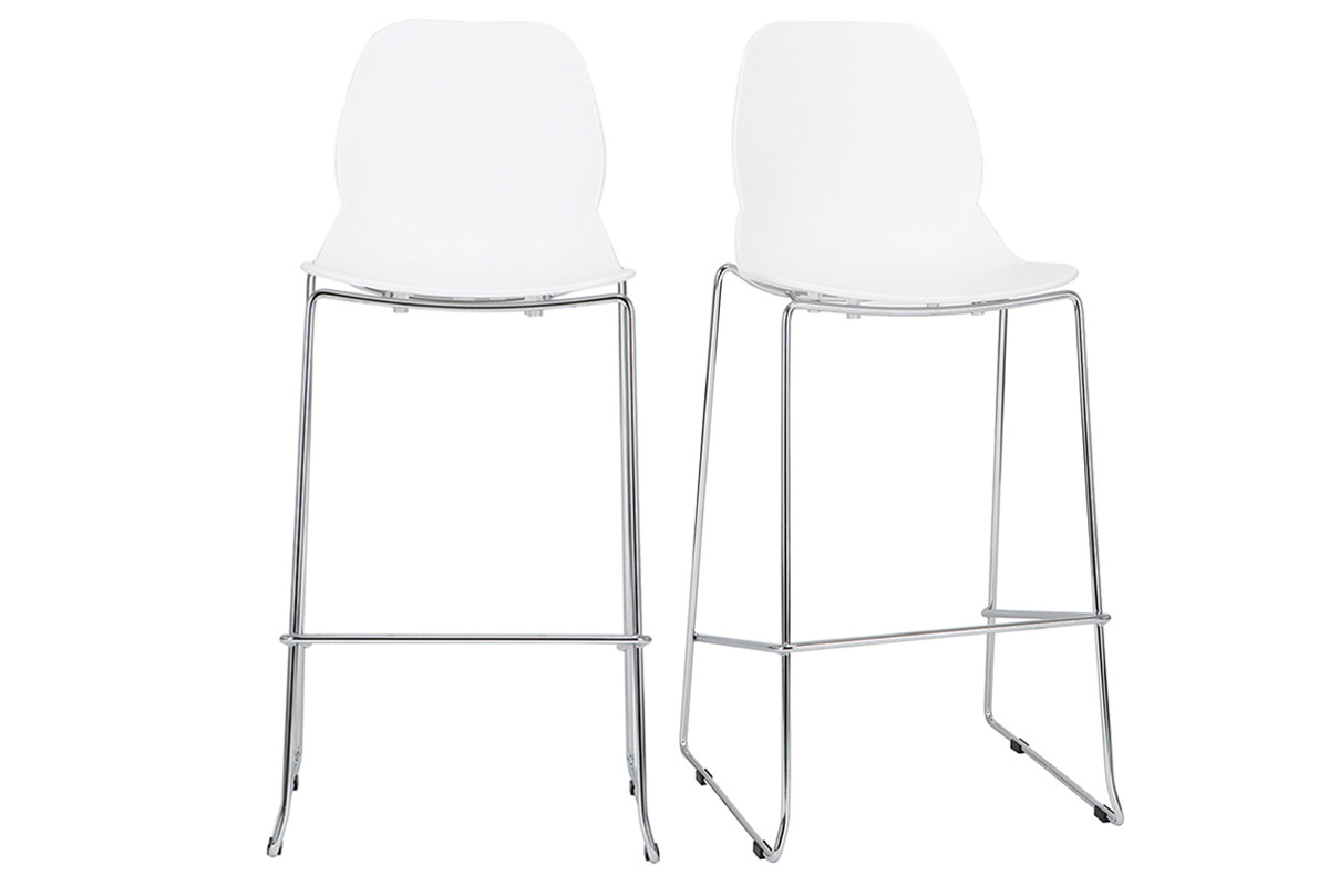 Design-Barhocker stapelbar wei 76,5cm - 2er-Satz TROCADERO