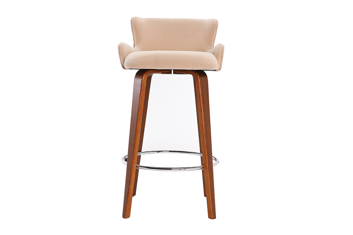 Design-Barhocker Stoff Beige Beine Nussbaum BJORG