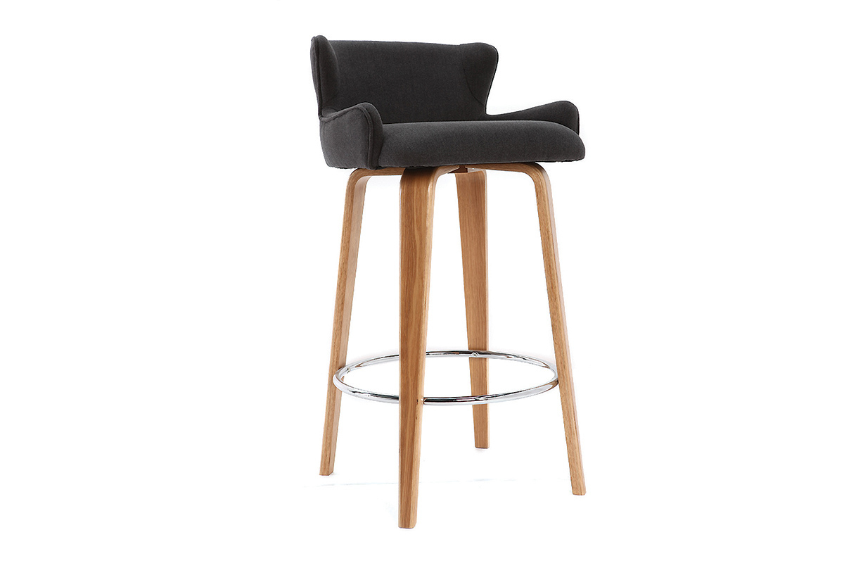 Design-Barhocker Stoff Grau Beine Eschenholz BJORG