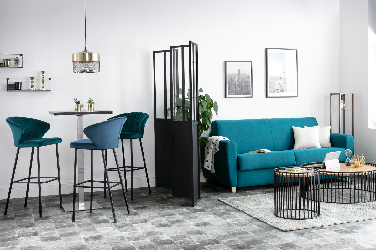 Design-Barhocker Stoff Jeansblau DALLY