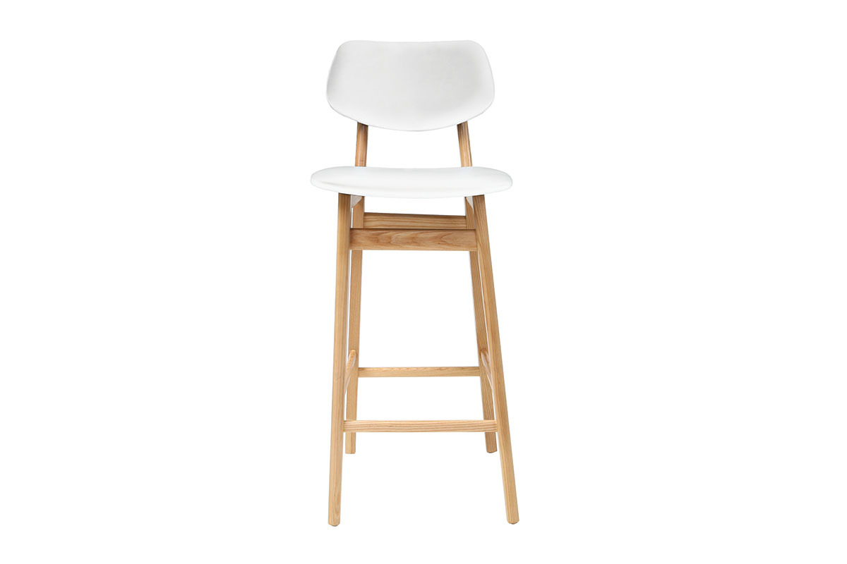 Design-Barhocker / -stuhl Wei und Holz Naturfarben NORDECO