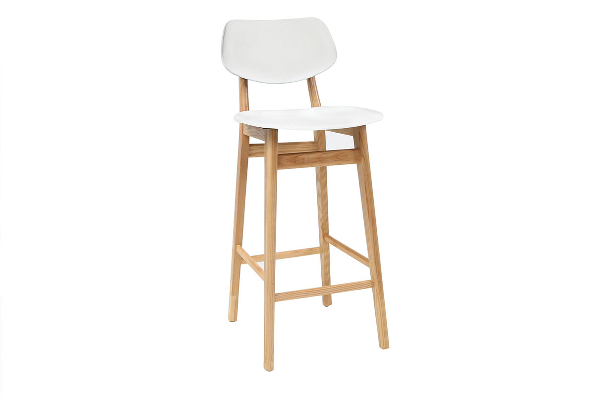 Design-Barhocker / -stuhl Wei und Holz Naturfarben NORDECO