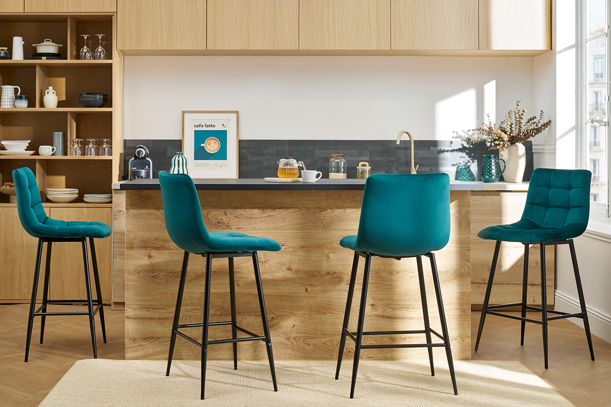 Design-Barhocker taupefarbener Samt H65 cm (2er-Set) MAXWELL