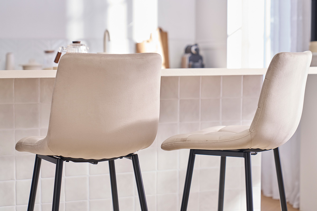 Design-Barhocker taupefarbener Samt H65 cm (2er-Set) MAXWELL