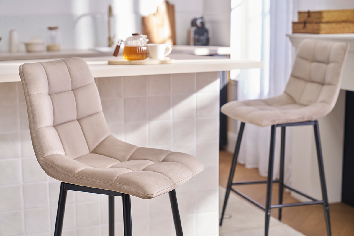 Design-Barhocker taupefarbener Samt H65 cm (2er-Set) MAXWELL