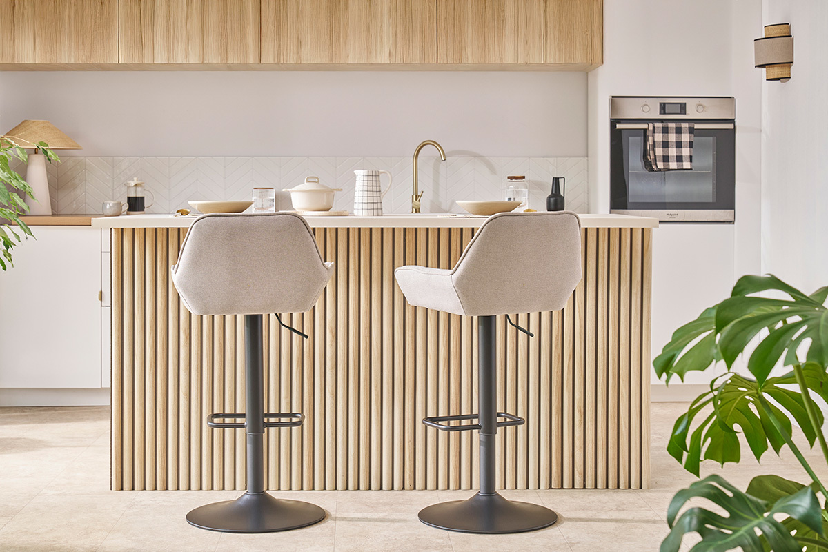 Design-Barhocker verstellbar entenblauer Stoff 2er-Set RONNIE