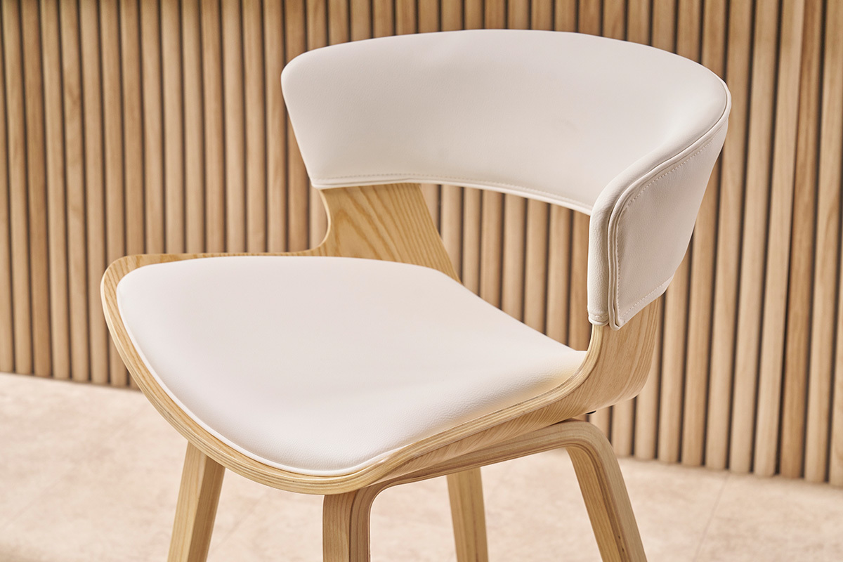 Design-Barhocker wei mit hellem Holz H 65 cm (2er-Set) SYRAH