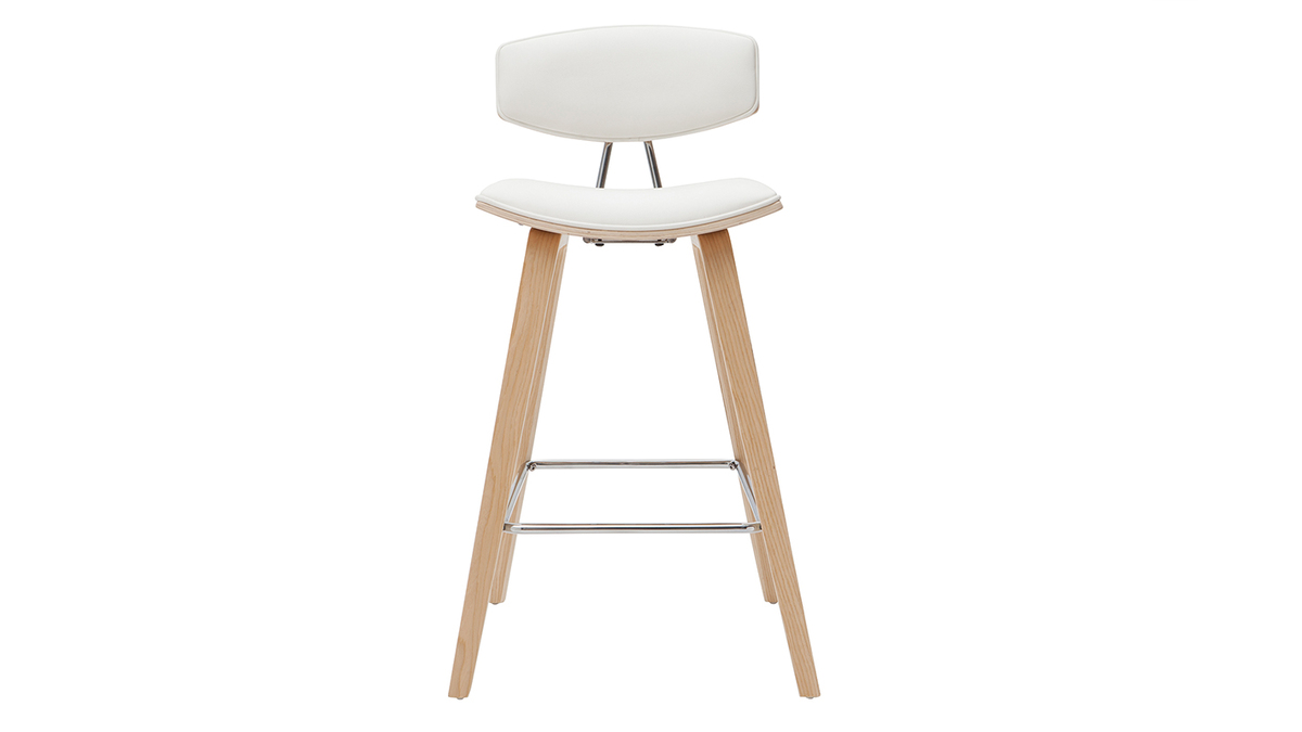 Design-Barhocker wei mit hellem Holz H 69 cm (Zweierset) VASCO