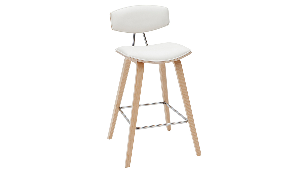 Design-Barhocker wei mit hellem Holz H 69 cm (Zweierset) VASCO