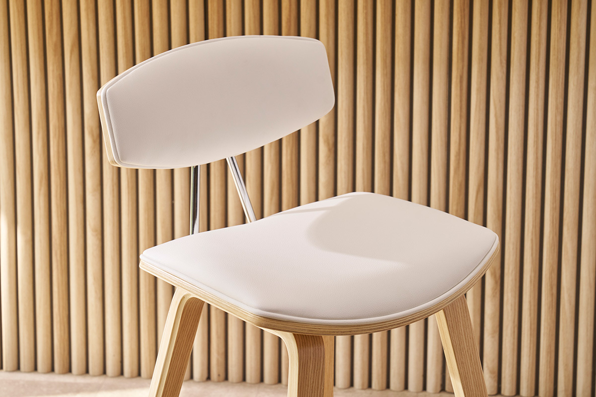 Design-Barhocker wei mit hellem Holz H 69 cm (Zweierset) VASCO