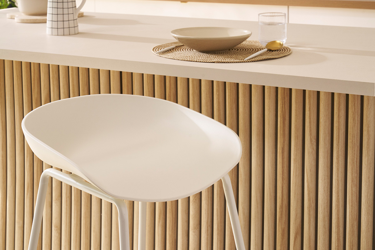 Design-Barhocker Wei mit Metallbeinen (2 Stk.) PEBBLE
