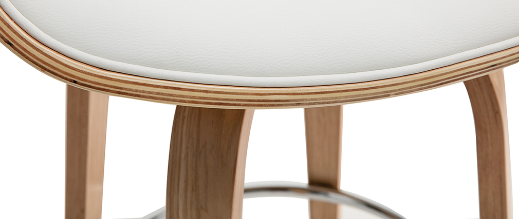 Design-Barhocker Weiß und helles Holz 65 cm ARAMIS - Miliboo