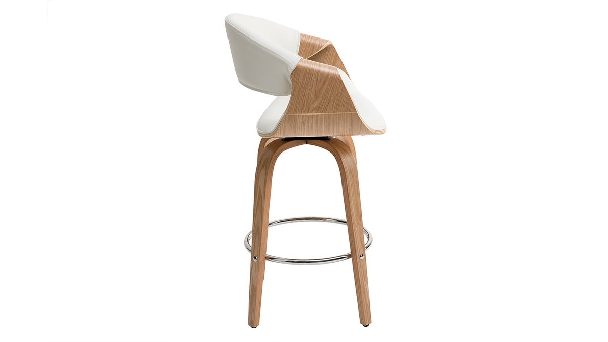 Design-Barhocker Wei und helles Holz 65 cm ARAMIS