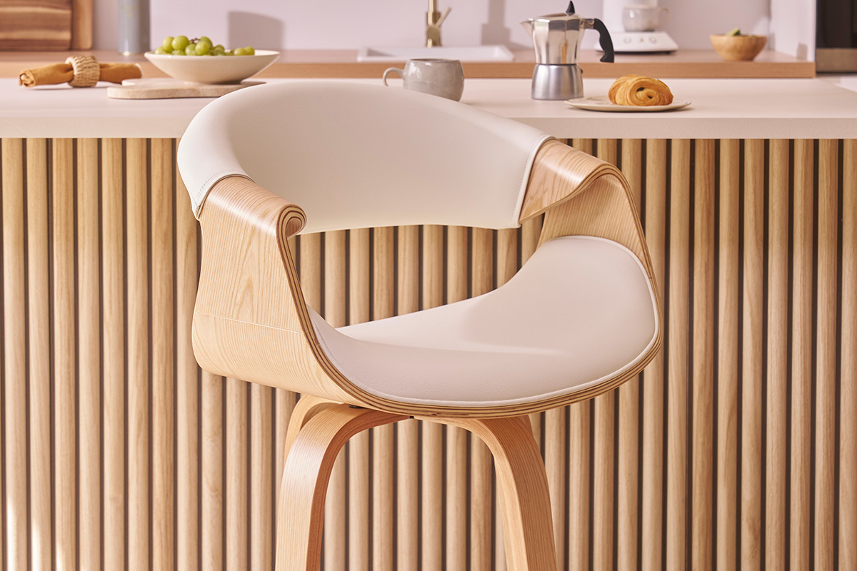 Design-Barhocker Wei und helles Holz 65 cm ARAMIS
