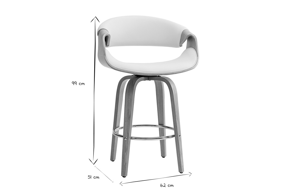 Design-Barhocker Wei und helles Holz 65 cm ARAMIS