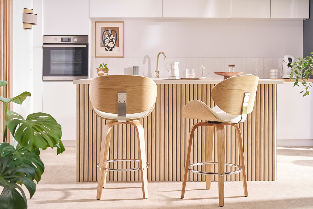 Design-Barhocker Wei und helles Holz 65 cm WALNUT