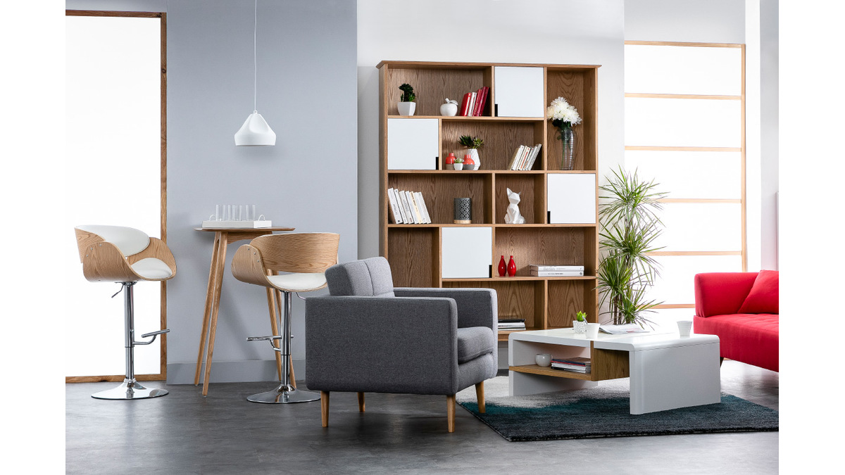 Design-Barhocker Wei und helles Holz BENT