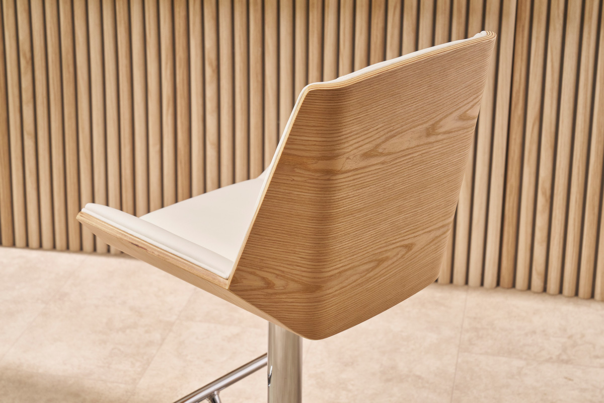 Design-Barhocker wei und helles Holz MELKIOR
