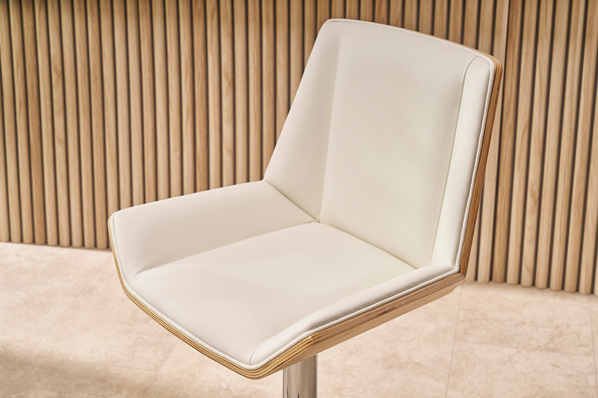 Design-Barhocker wei und helles Holz MELKIOR