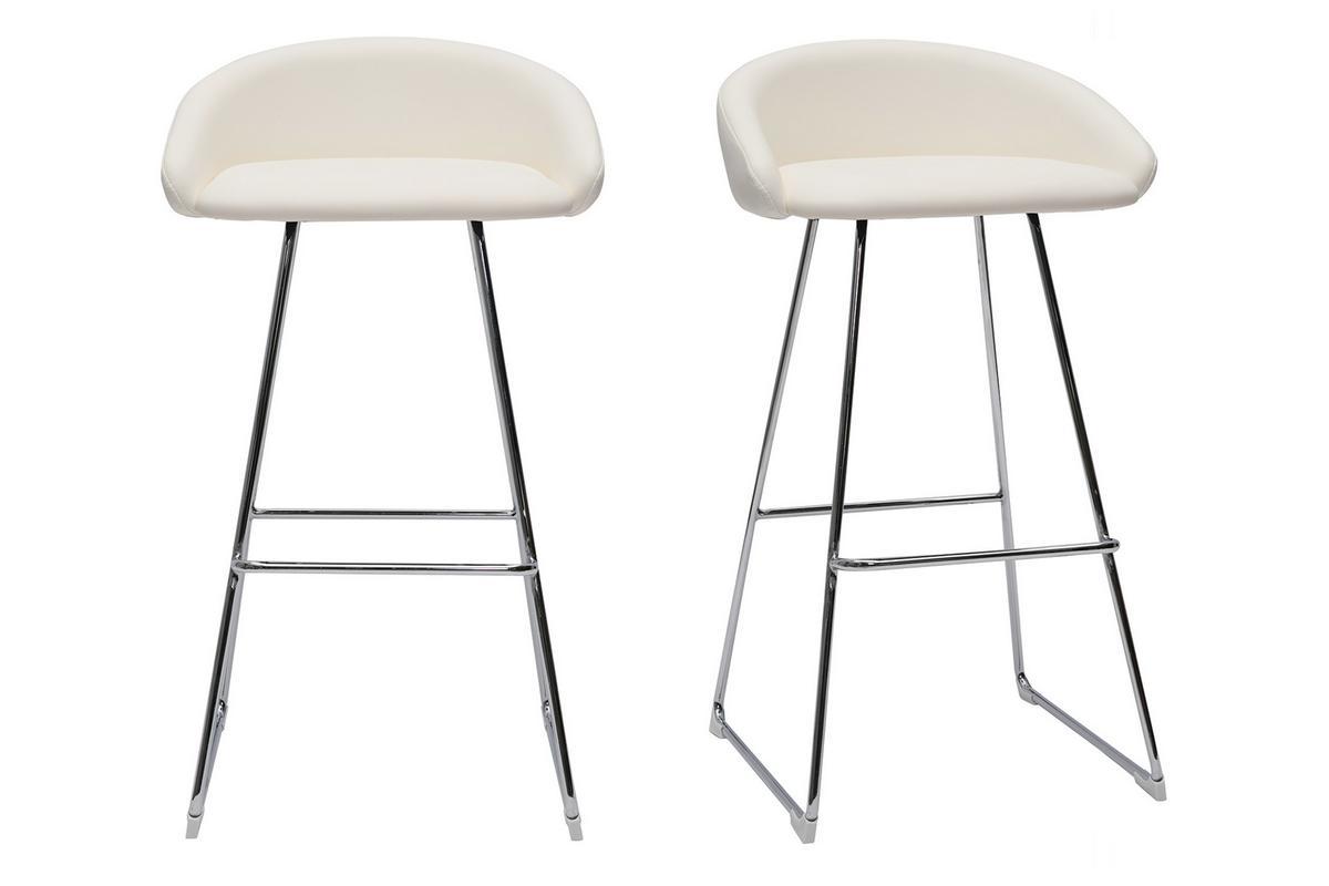 Design-Barhocker wei und verchromtes Metall H75 cm (2er-Set) REYNOLD.