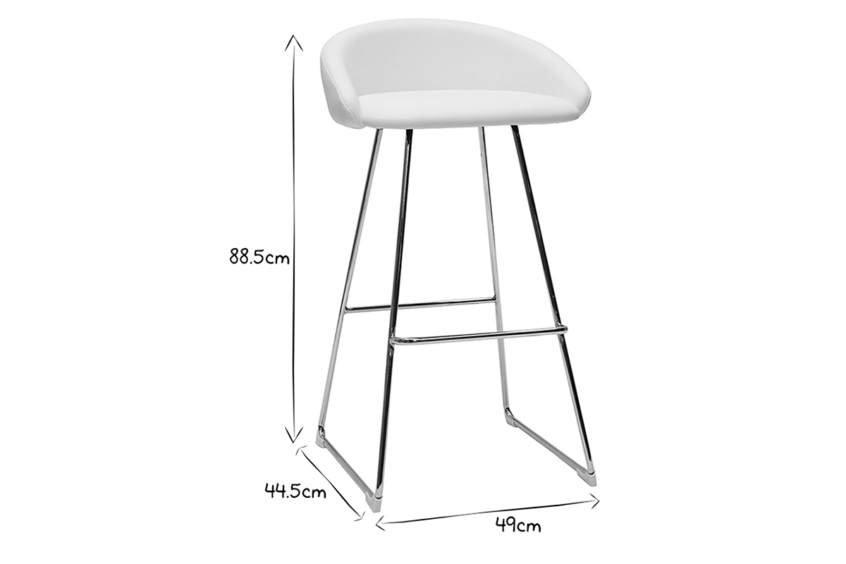 Design-Barhocker wei und verchromtes Metall H75 cm (2er-Set) REYNOLD.