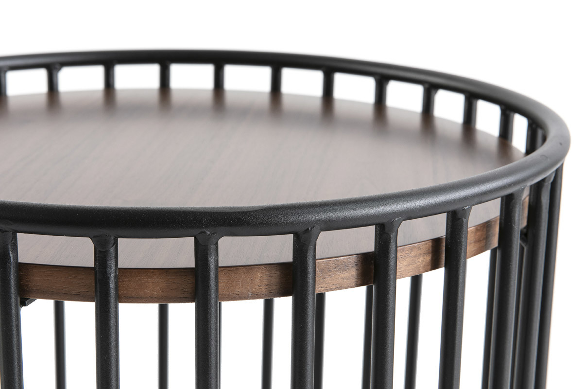 Design-Beistelltisch rund dunkles Holz und Metall HARP