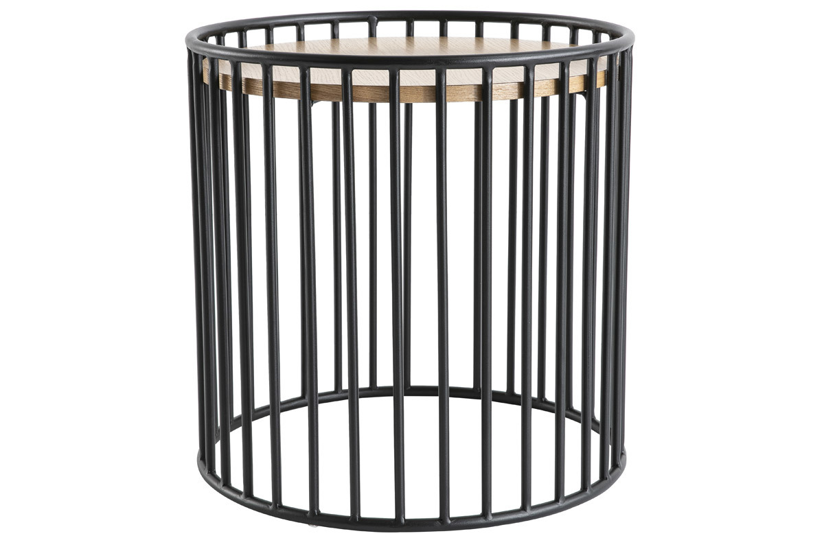 Design-Beistelltisch rund helles Holz und Metall HARP