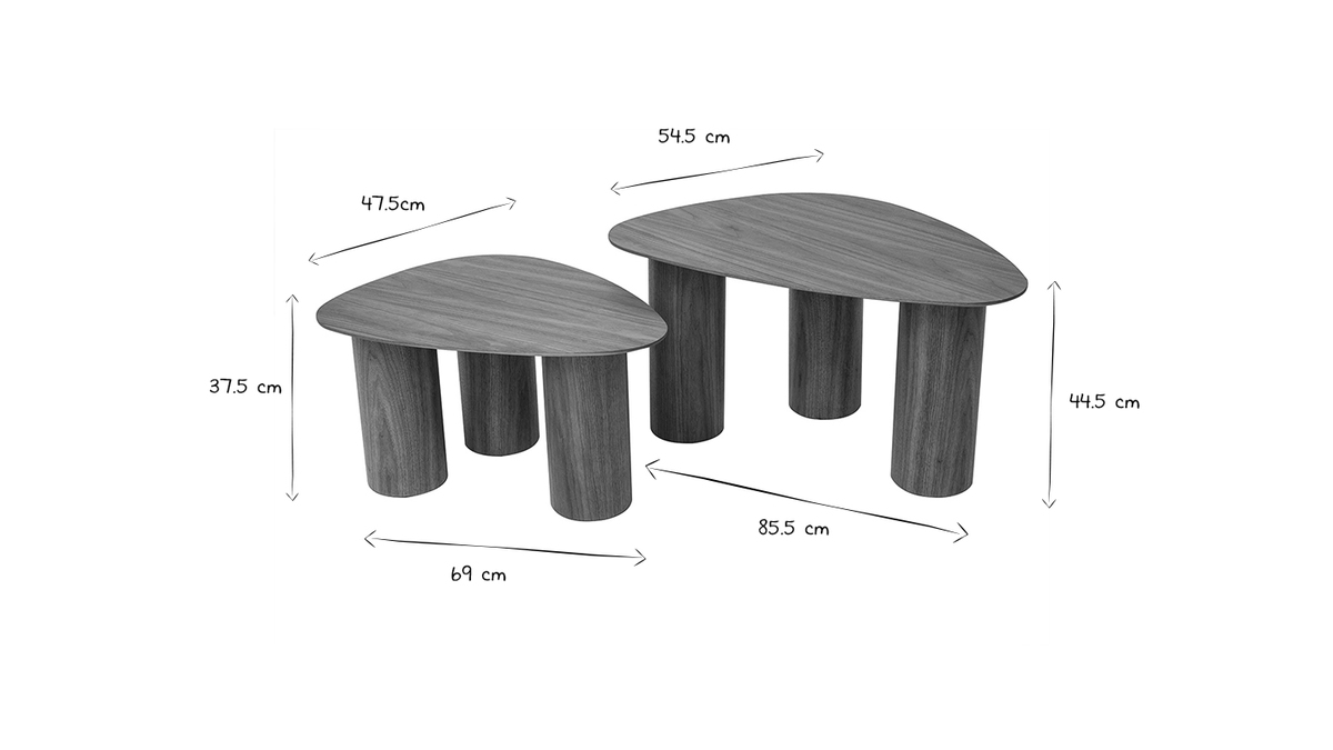 Design-Beistelltische aus dunklem Holz (2er-Set) FOLEEN