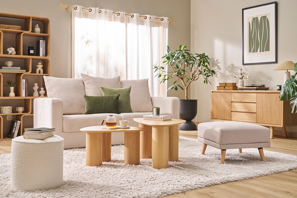 Design-Beistelltische aus hellem Holz (2er-Set) FOLEEN