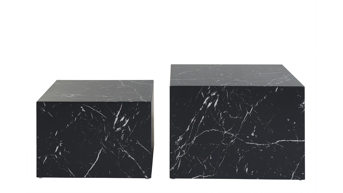 Design-Beistelltische mit Marmor-Effekt in Schwarz (2er-Set) CALLA