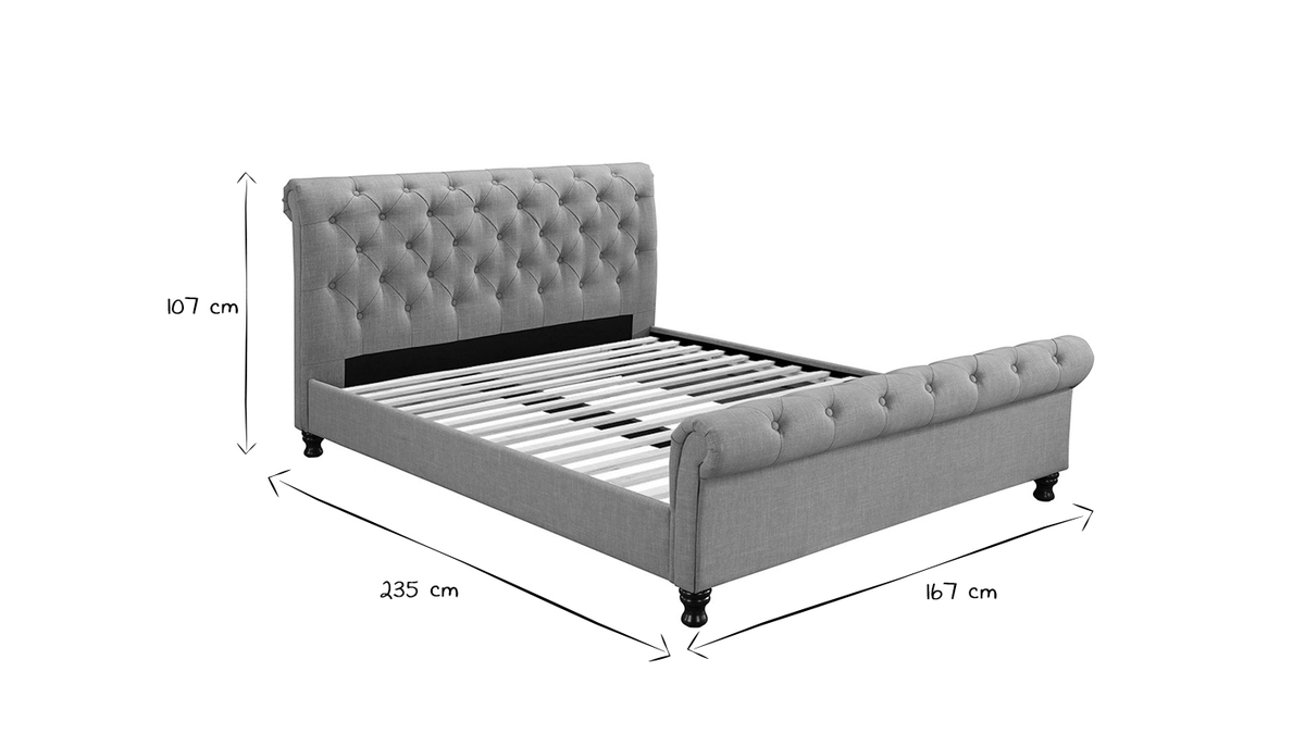 Design-Bett 2 Personen 160 cm x 200 cm Samt Grau RILEY