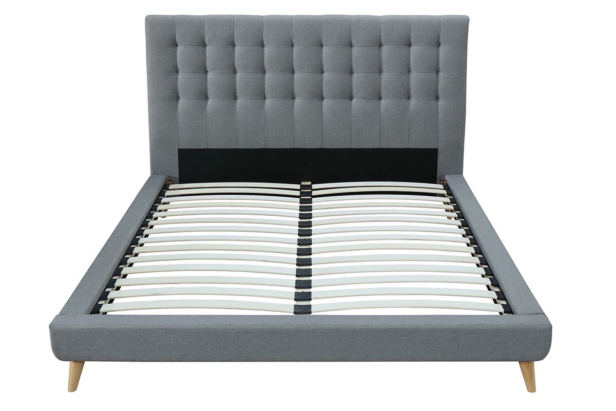 Design-Bett gepolstert Stoff Grau und Holz 140 x 200 cm SOREN