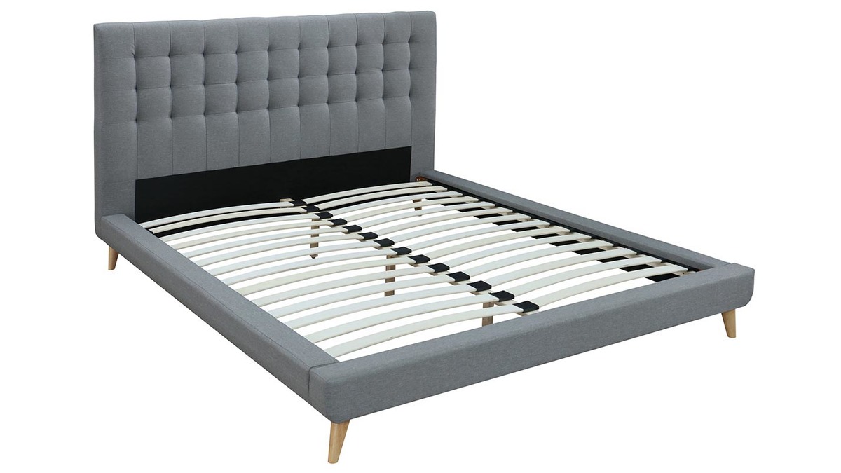 Design-Bett gepolstert Stoff Grau und Holz 140 x 200 cm SOREN