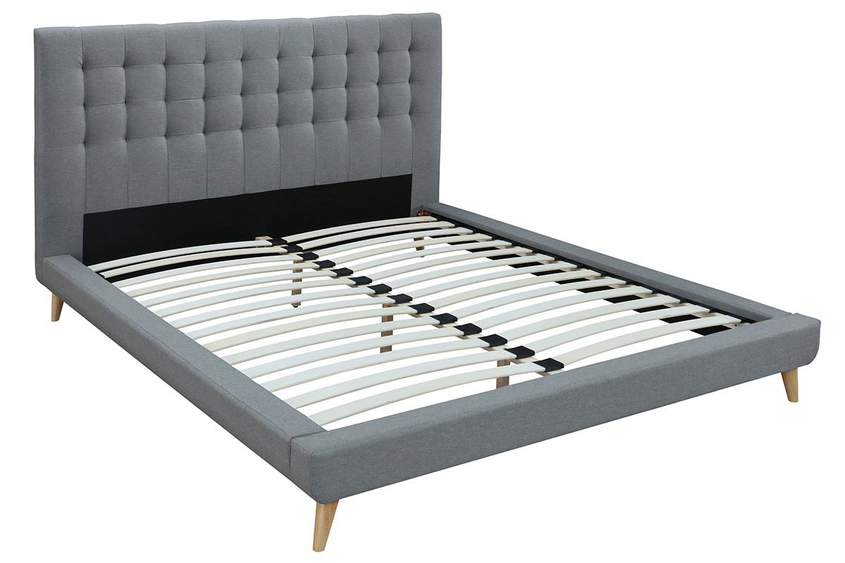 Design-Bett gepolstert Stoff Grau und Holz 140 x 200 cm SOREN