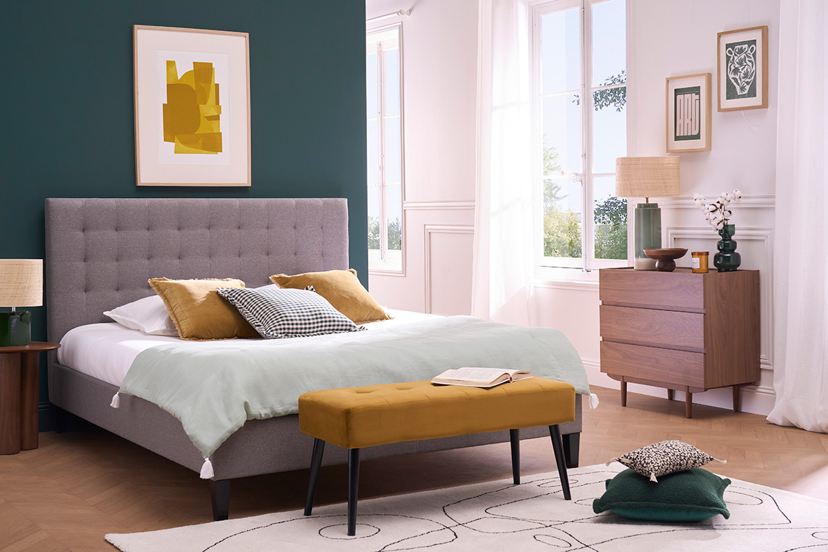 Design-Bett gepolstert Stoff Hellgrau 160 x 200 cm DANAE